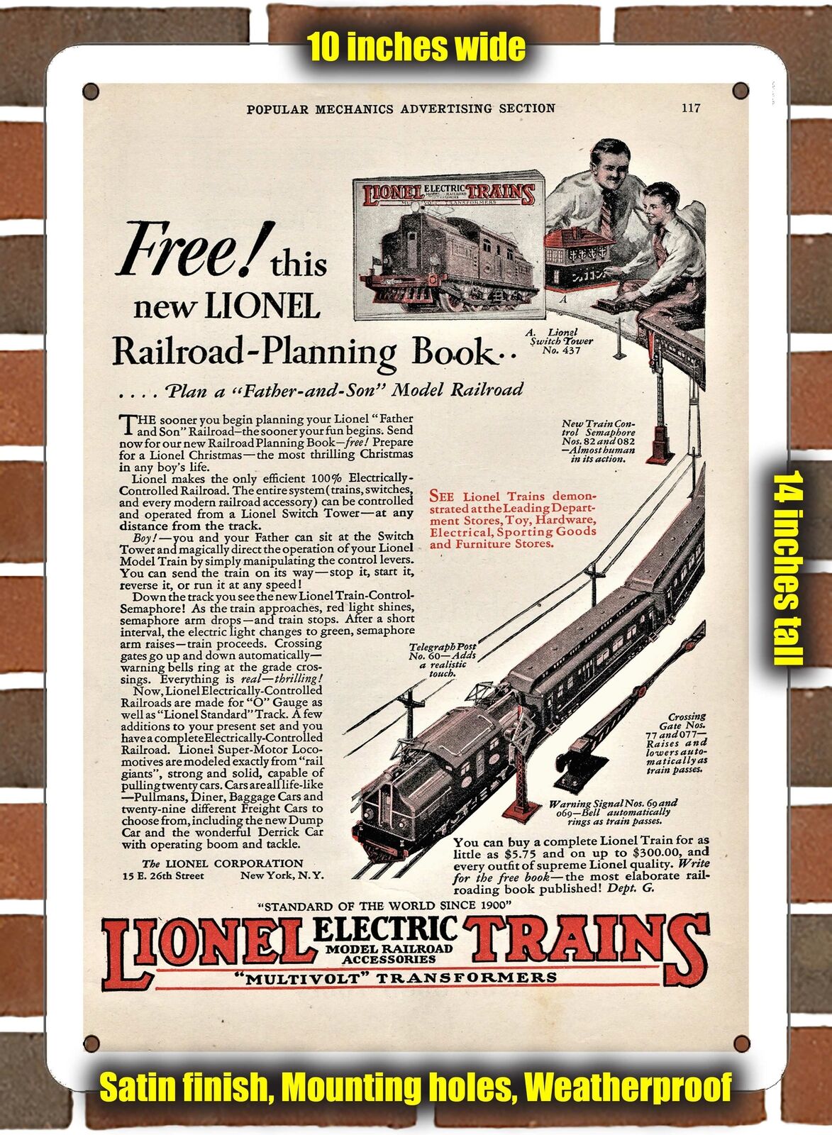 Metal Sign - 1927 Lionel Electric Trains- 10x14 inches