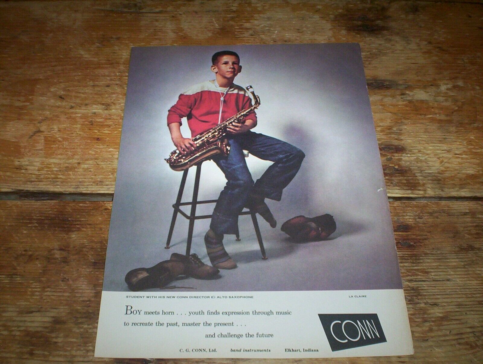 CONN Saxophone ( BOY MEETS HORN ) ORIG 1960s U.S. magazine COLOR PROMO Ad NM-