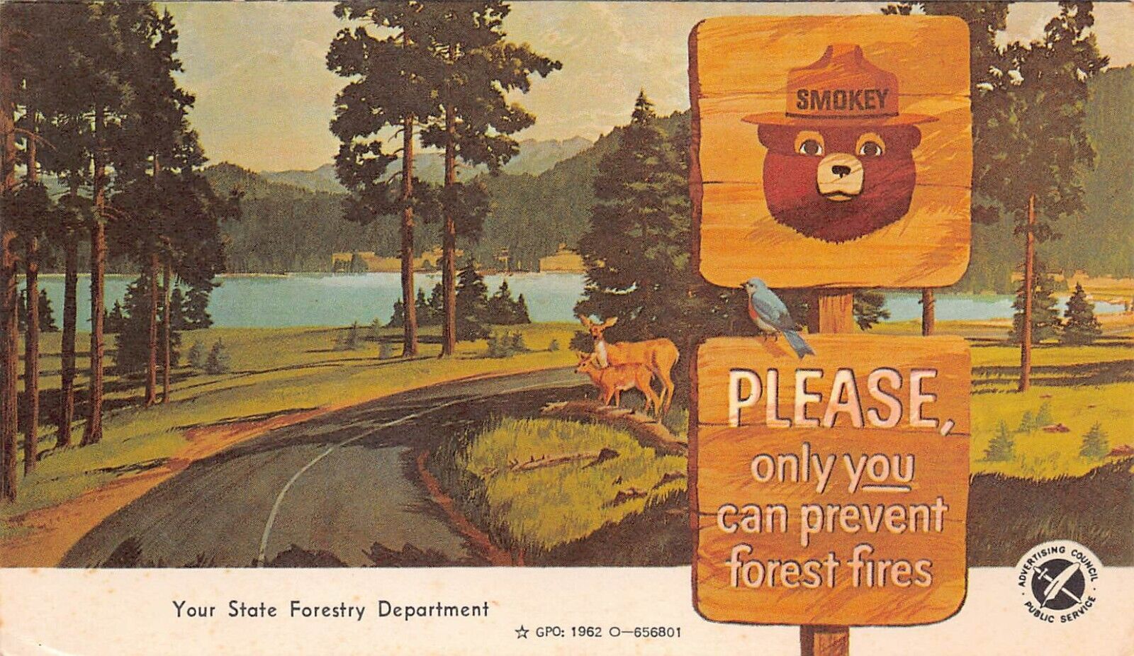Smokey the Bear Advertising State Forestry Sign Prevent Fire Vtg Postcard Y10