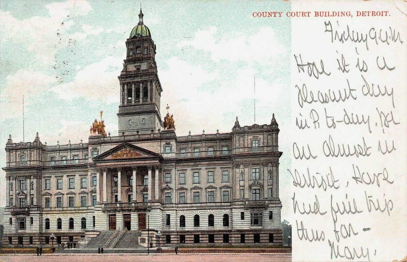 County Court Building, Detroit, Michigan, Very Early Postcard, Used 