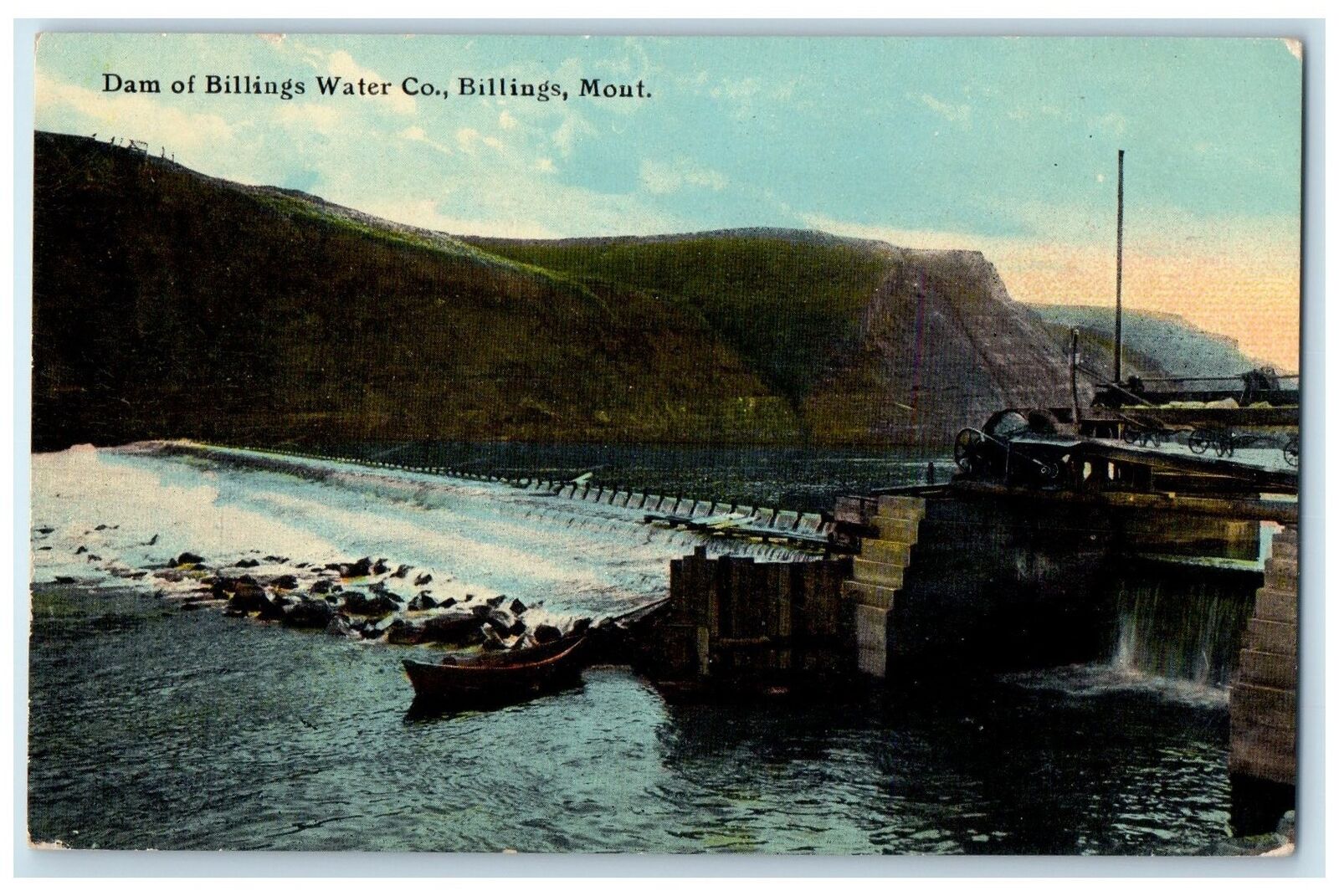 c1920\'s Dam Of Billings Water Company Billings Montana MT Unposted Boat Postcard