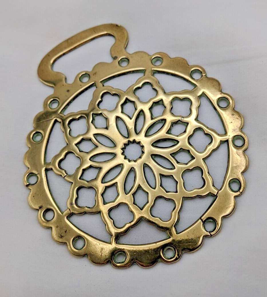 Brass Horse Medallion Antique English Traditional Sun Disc Flower Pierce Harness