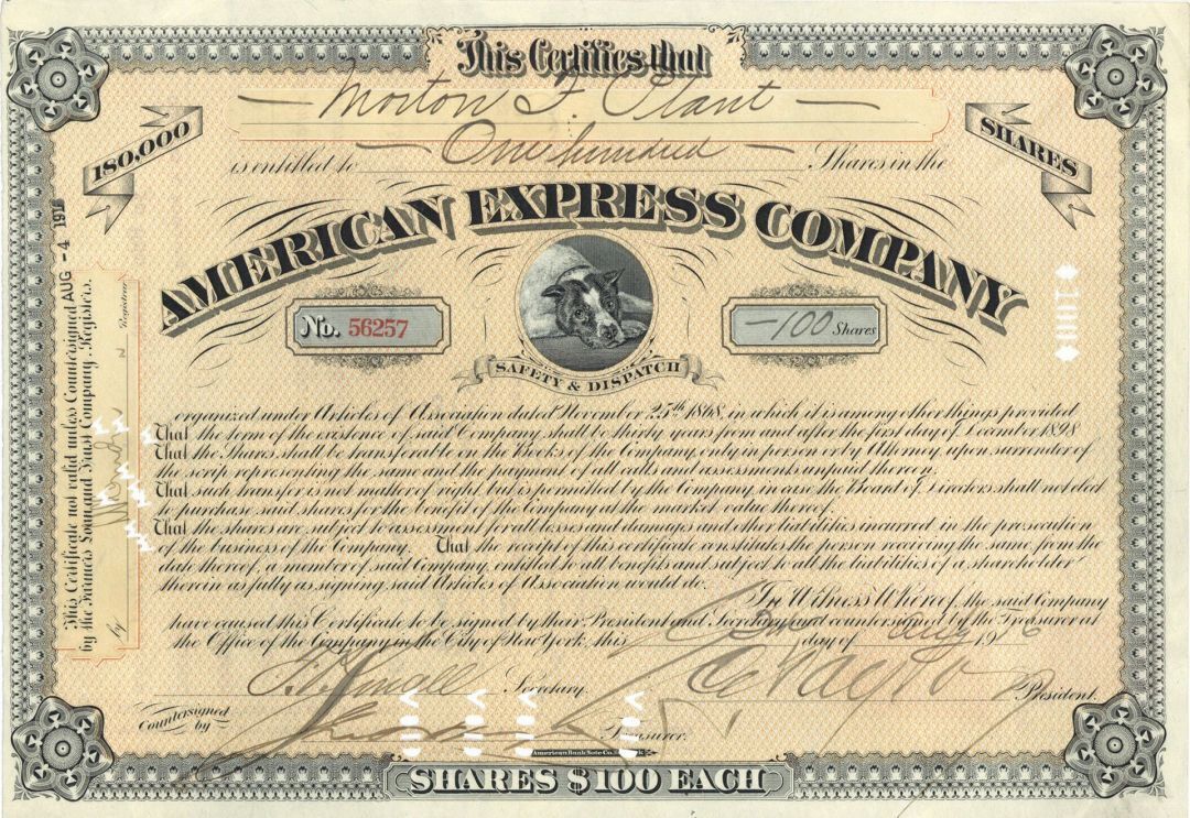 American Express Co. Signed by James F. Fargo, George C. Taylor and Fred P. Smal
