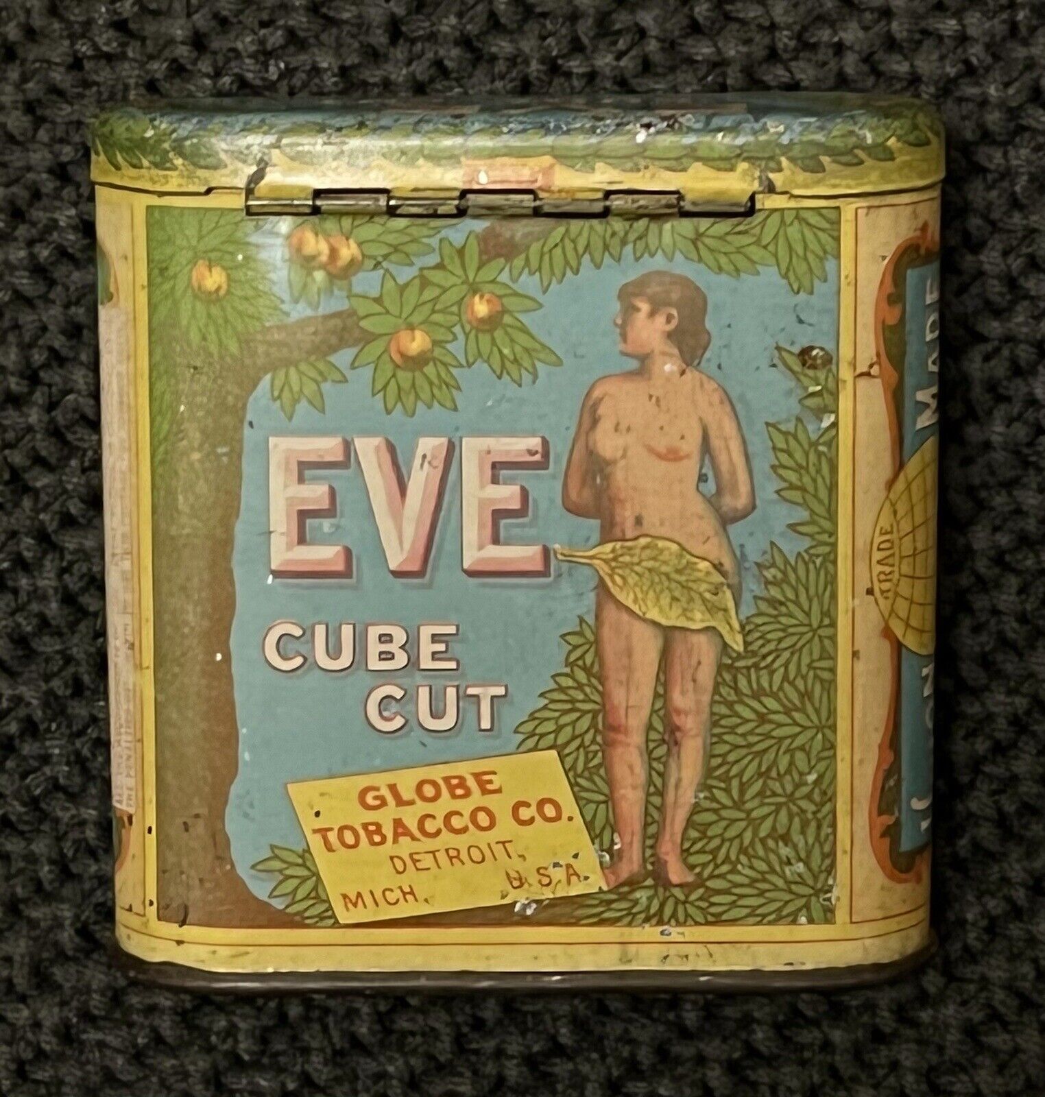 Vintage EVE Cube Cut Global Co. Tin Early 1920s Lithograph
