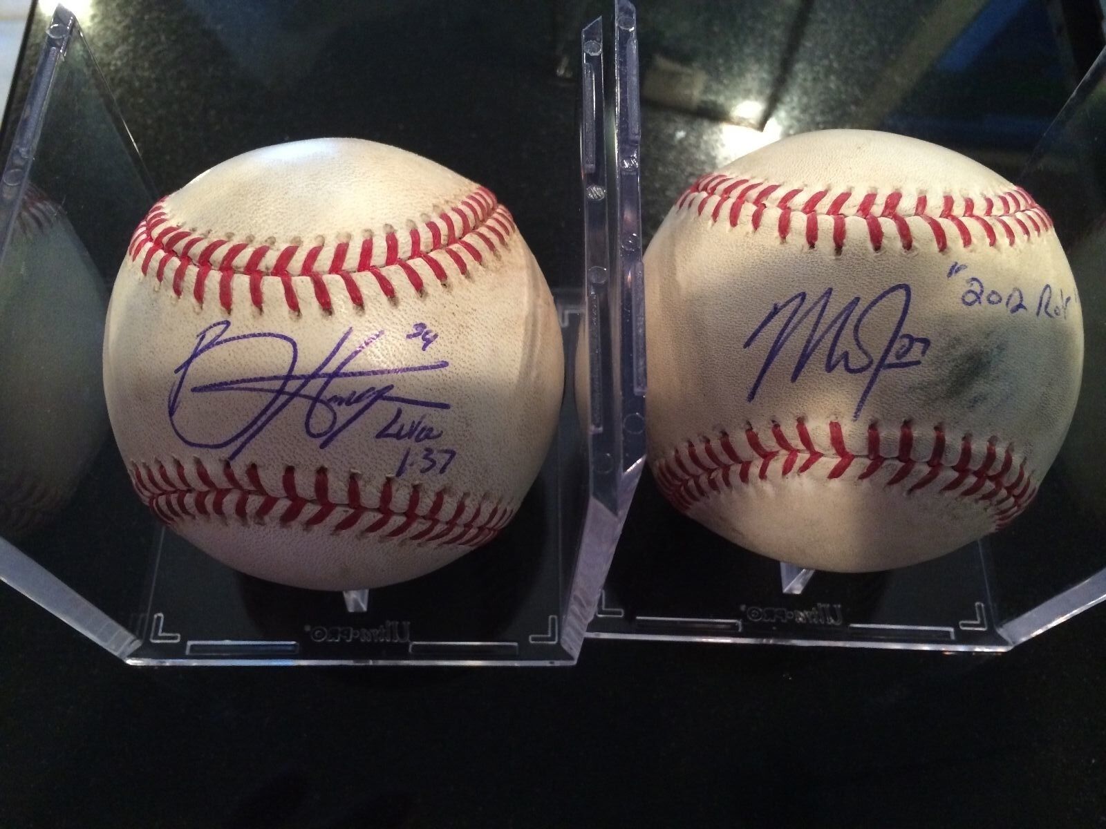 2012 DUAL ROY BASEBALLS-GAME USED BRYCE HARPER MIKE TROUT SIGNED -MLB HOLO\'S 1/1