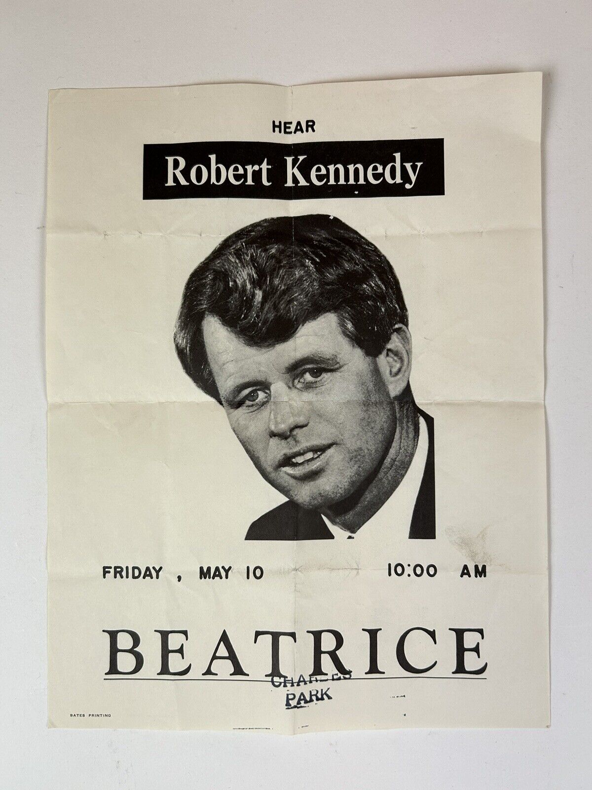 1968 Robert F. Bobby Kennedy Nebraska Democratic Primary Flyer Broadside