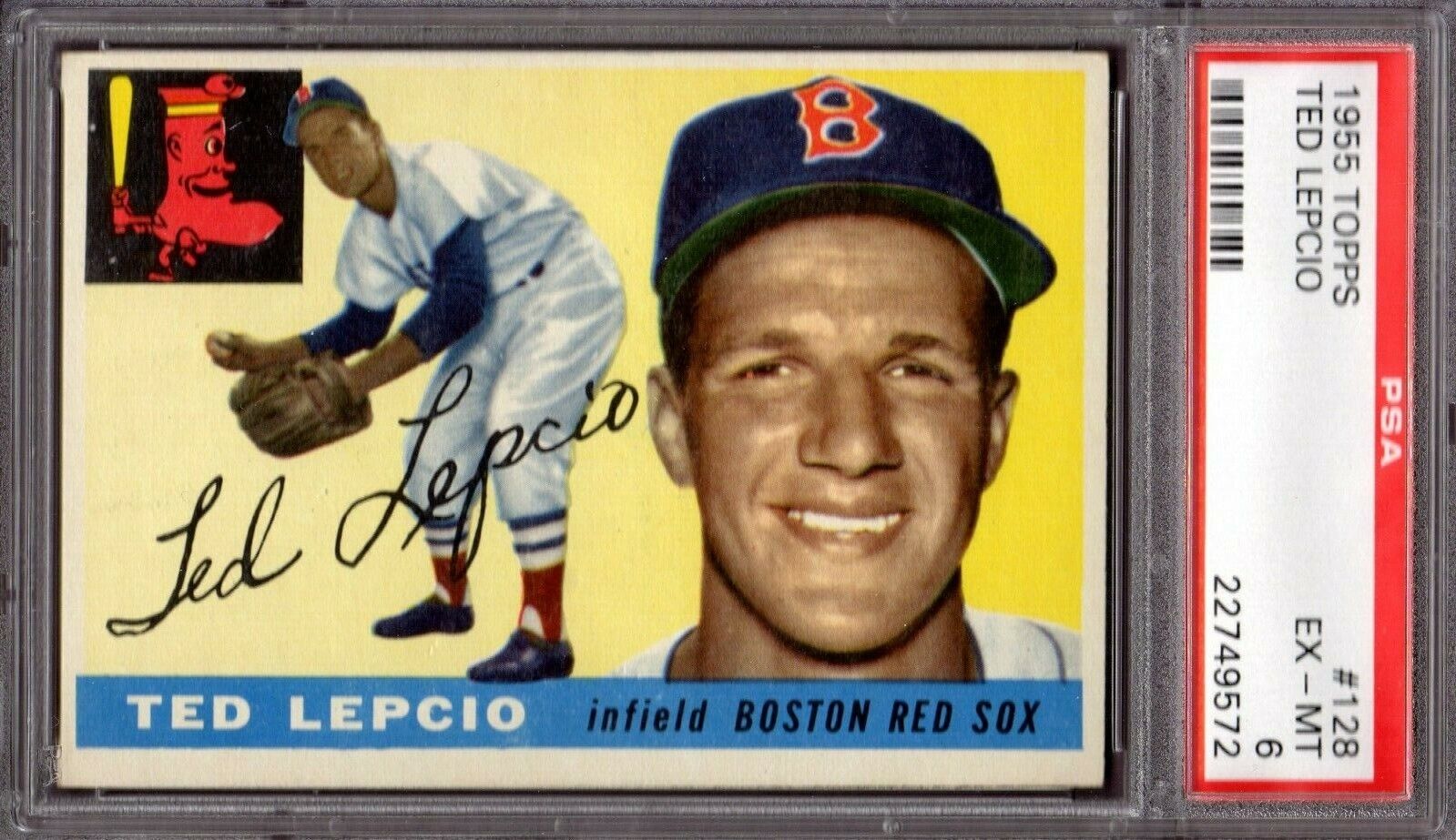 1955 Topps #128 Ted Lepcio Boston Red Sox PSA 6 (EX-MT)