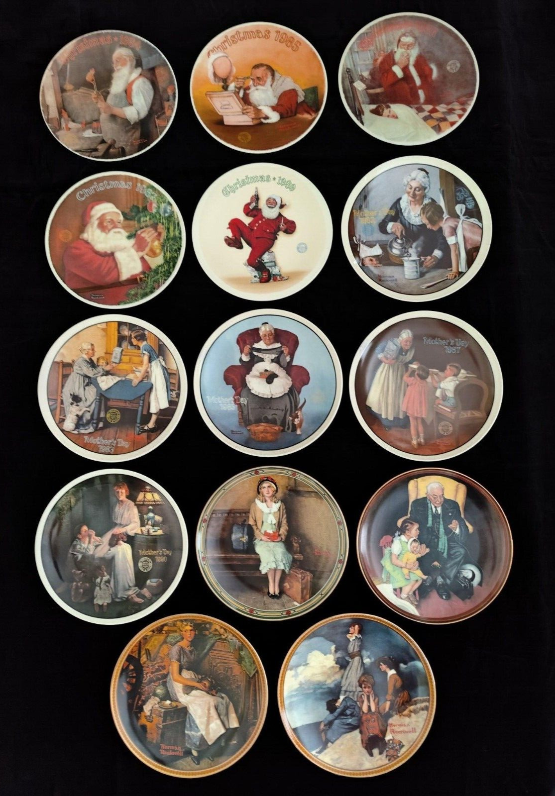 14 Norman Rockwell Collector Plates Cert of Auth  Mothers Day Christmas VTG
