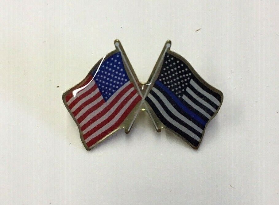 Thin Blue Line /USA Flag LAPEL PIN Support Police Made in USA
