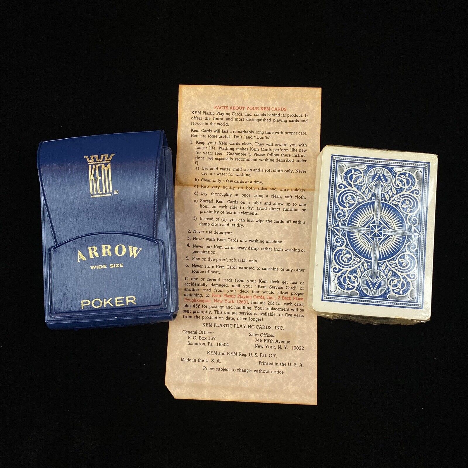 1947 Kem Premium Arrow Wide Plastic Playing Card Deck W Vinyl Case New Sealed