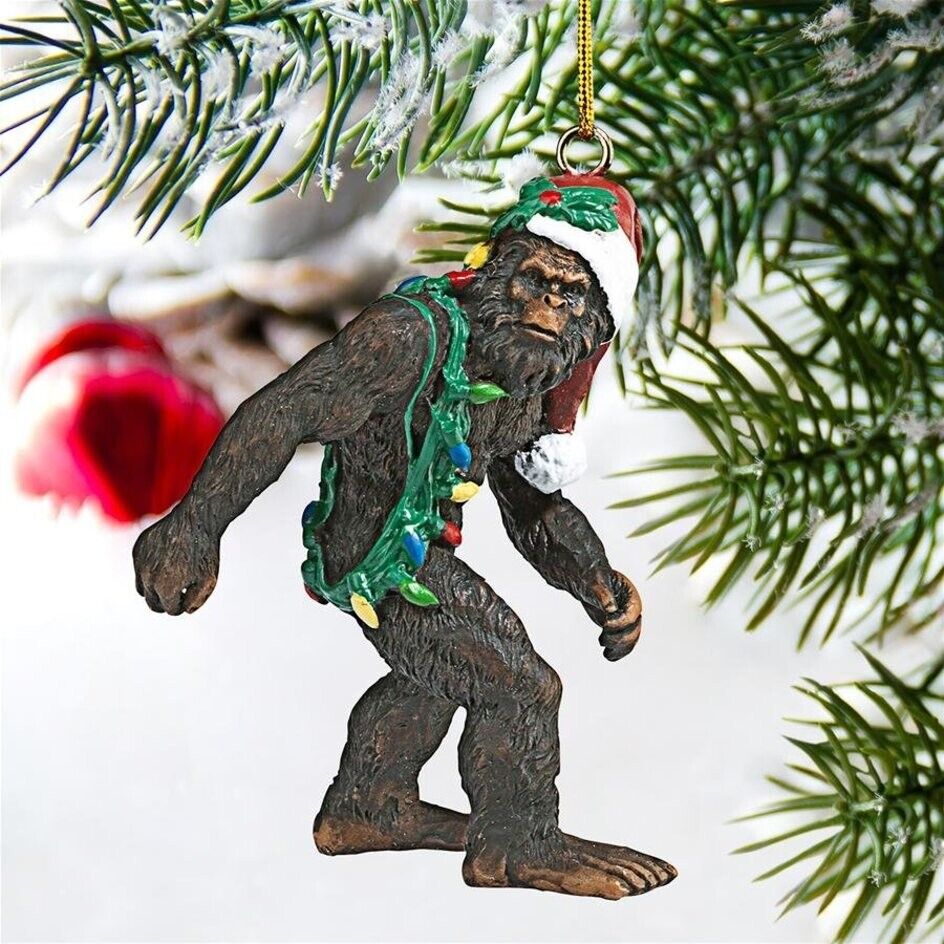 Bigfoot Holiday Yeti Holiday Ornament christmas bauble decoration in santa hat