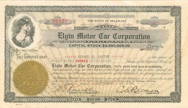 Elgin Motor Car Corporation - Automotive Stocks