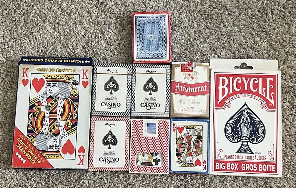 VINTAGE Lot of 9 Decks PLAYING CARDS, Open / Factory Sealed - Large - Casino Old