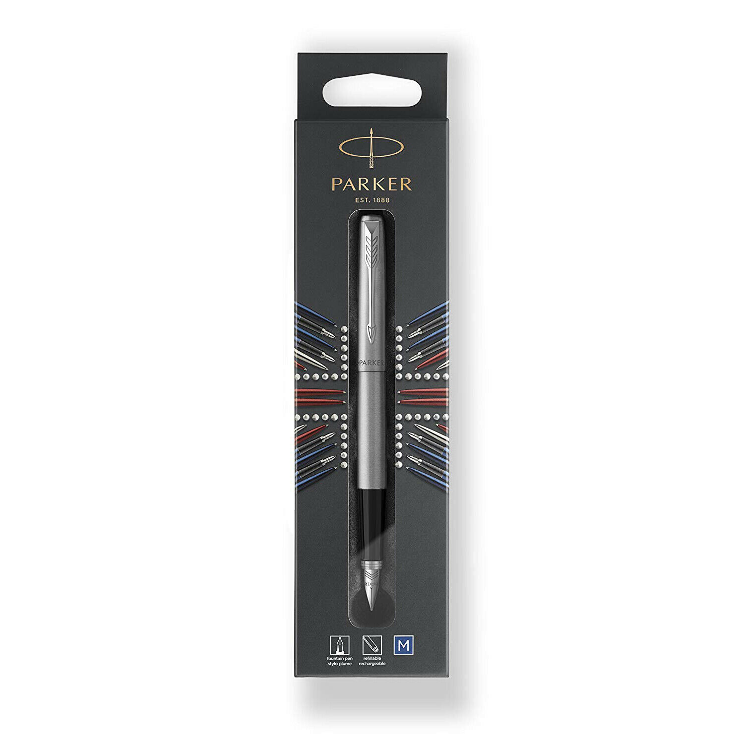Parker Jotter Fountain Pen, Stainless Steel Body with Chrome Trim, Medium Point