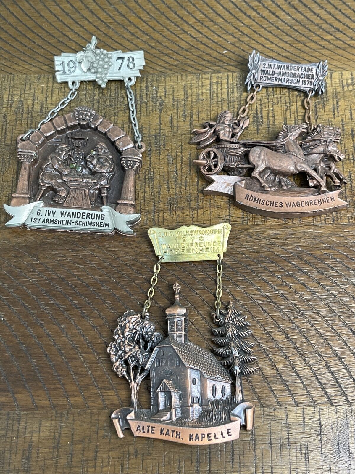 Vintage German Hiking Medal Medallion Lot Of 3 Chariot Races Cathedral Winery