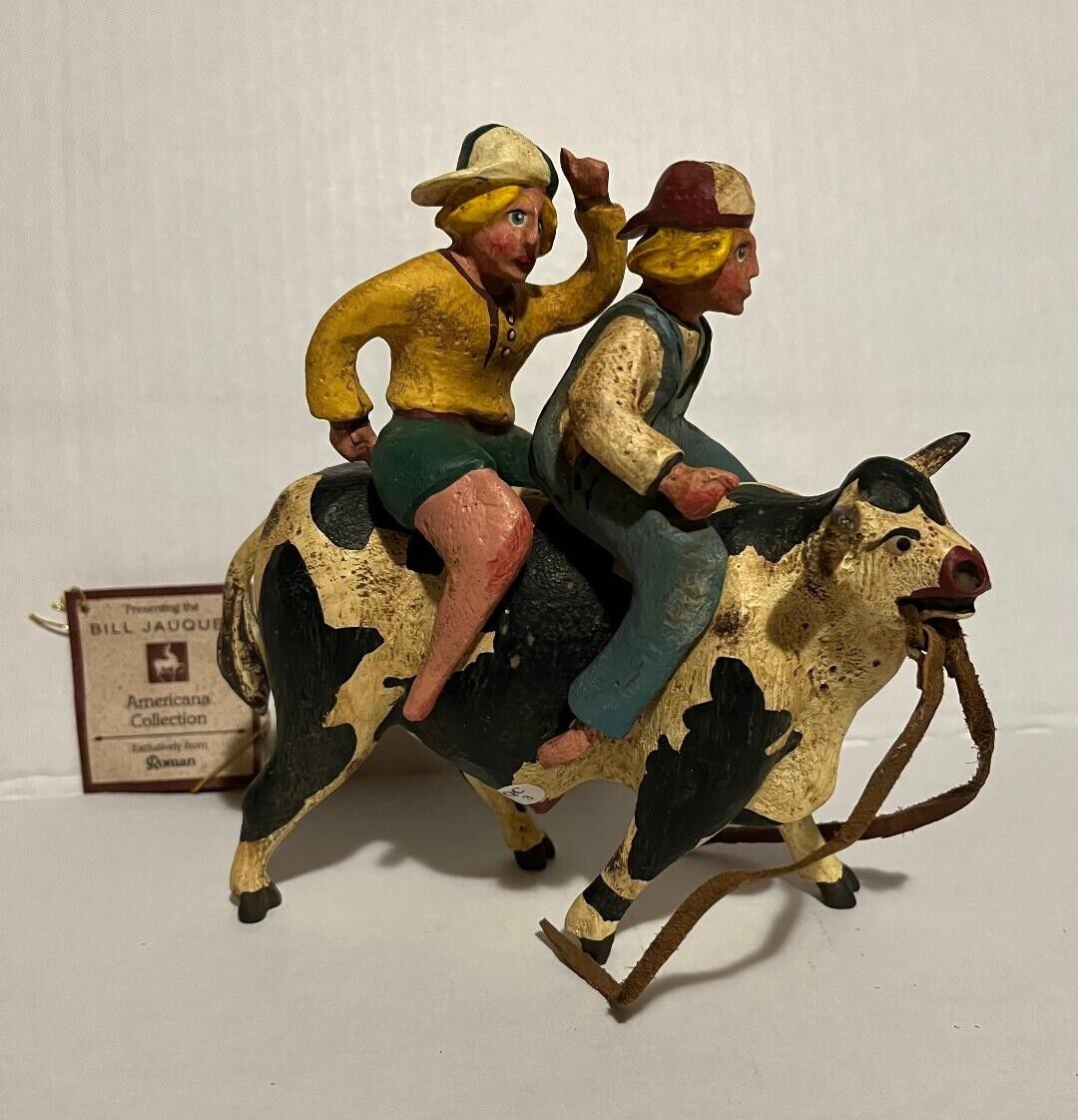 Bill Jauquet After School Adventure vintage figurine 2 children ride cow  Roman
