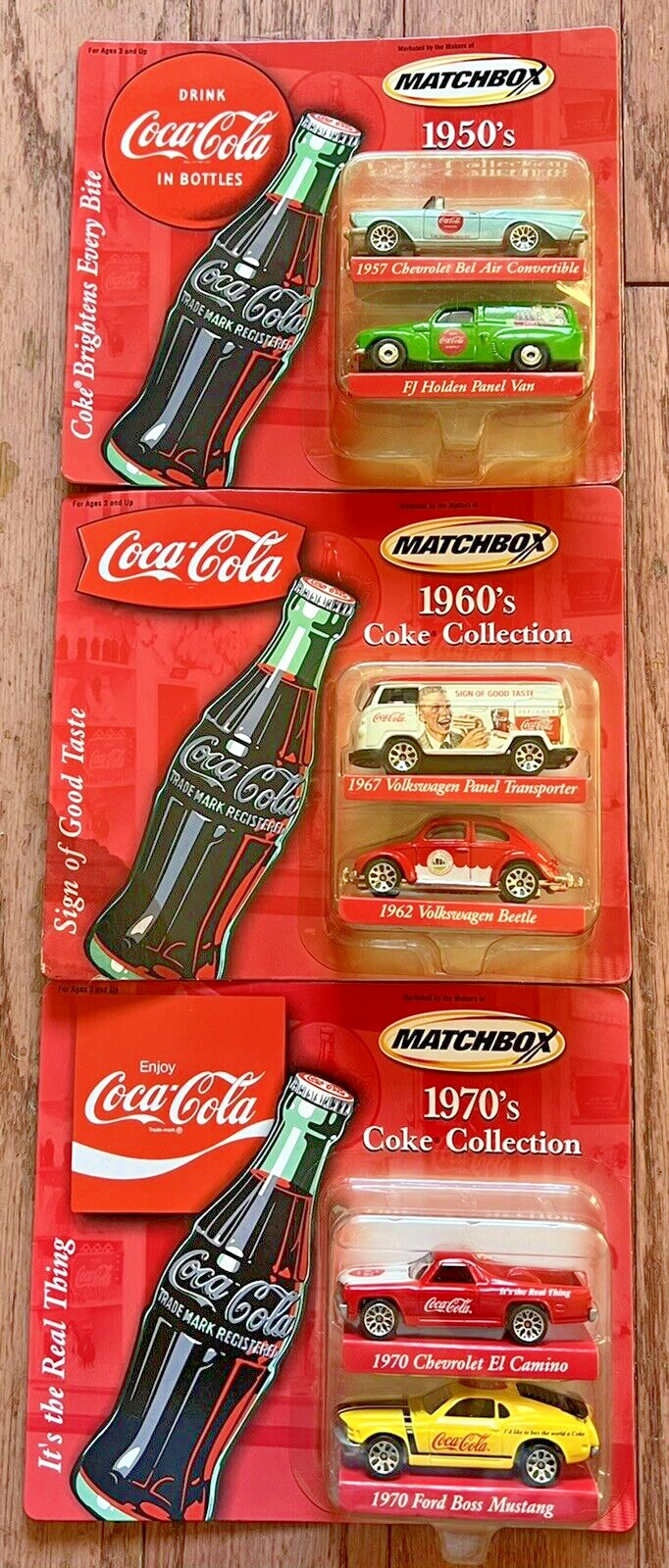 New SEALED 2001 Matchbox Coca Cola 1950 1960 1970 Coke Collection Chevy VW Ford