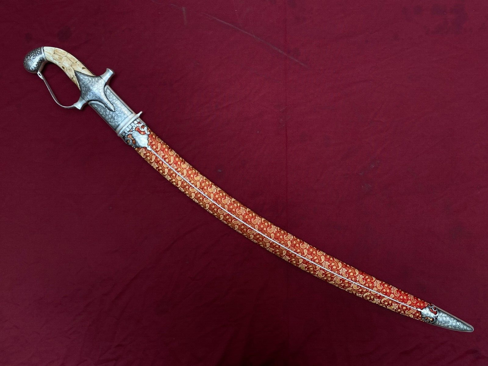 Vintage Indian Royal Sikh Rajput Shamshir sword with silver koftgiri work