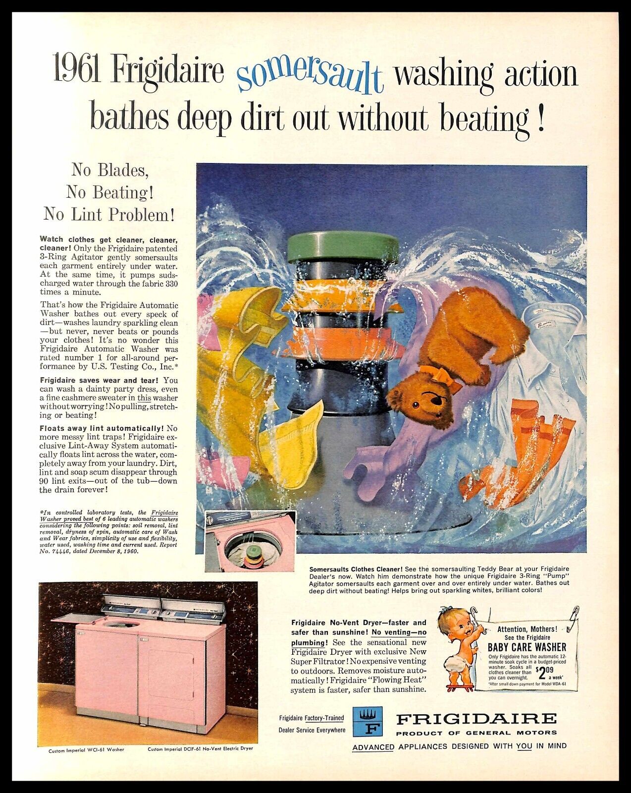 1961 Frigidaire Somersault Vintage PRINT AD Washing Machine Dryer Laundry