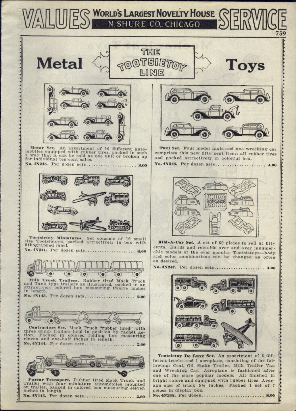 1934 PAPER AD Tootsietoy Metal Toys Miniatures Car Truck Taxi DeLuxe Mechanical 