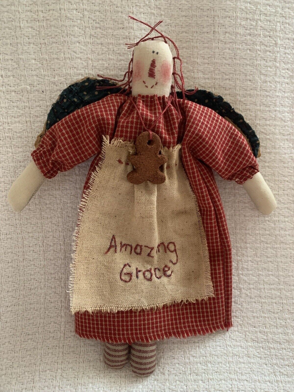 Primitive Handmade Cloth Annie Angel Doll Rustic Red 8\