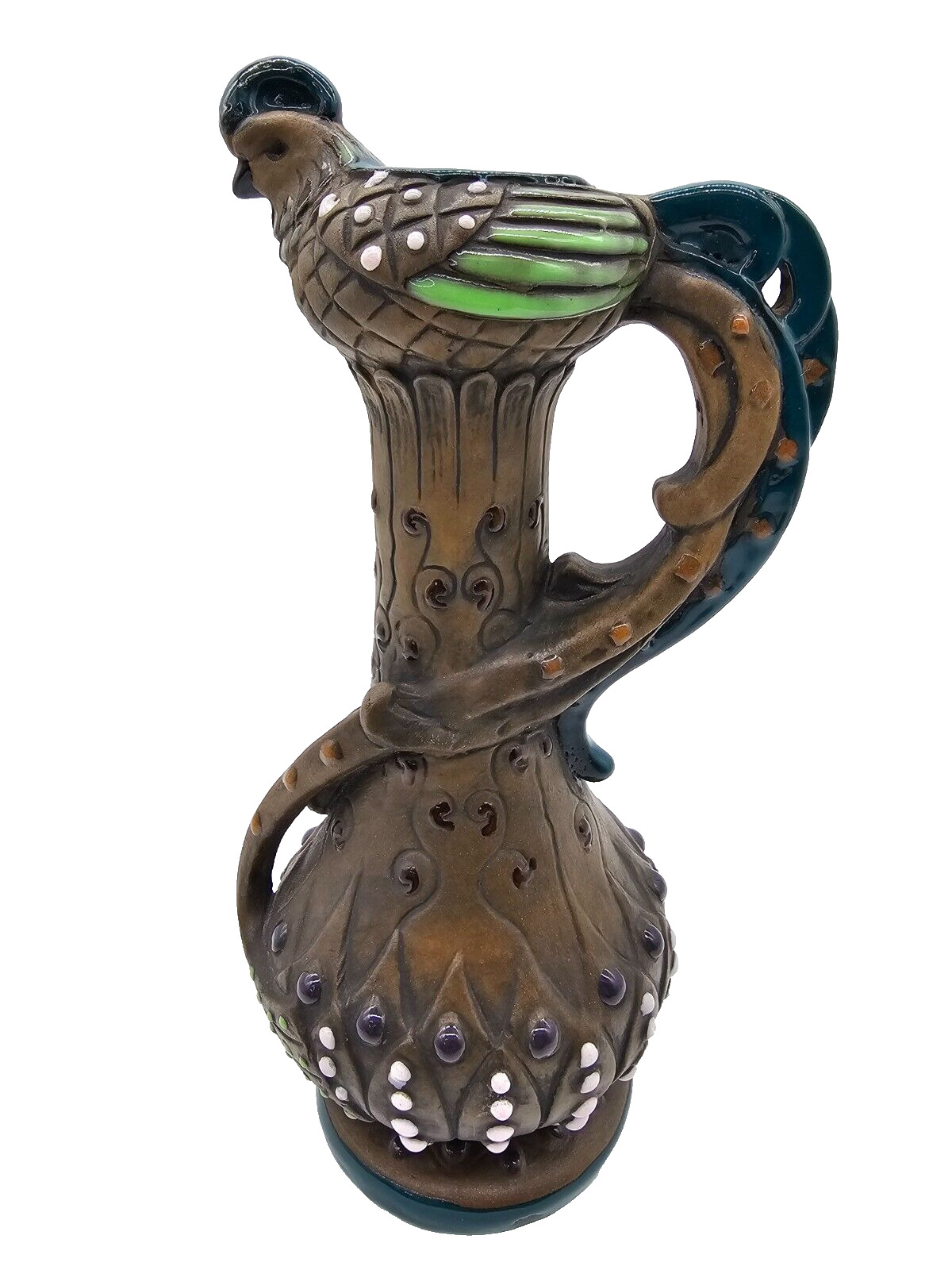 Amphora Polychrome Ceramic Pitcher Paul Dachsel? Pheasant bird Austria Art Nouve