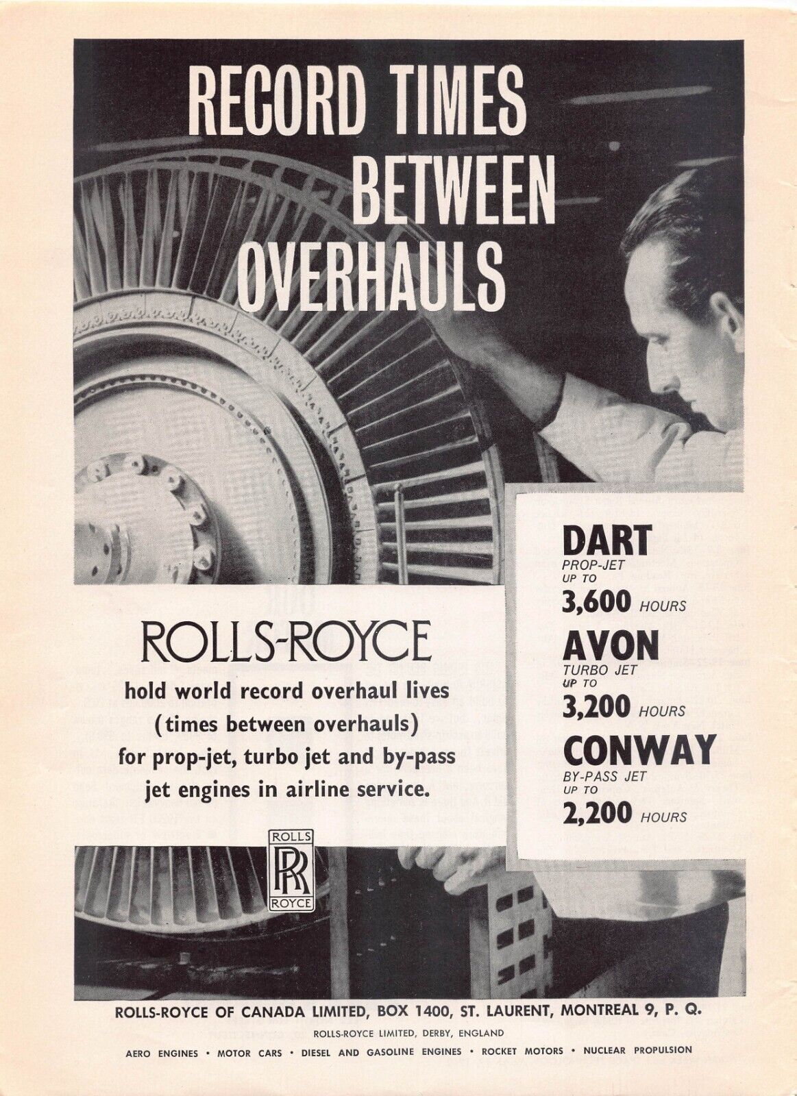 Rolls-Royce Dart Prop-Jet Avon Turbo Jet Conway By-Pass Aircraft Vtg Print Ad