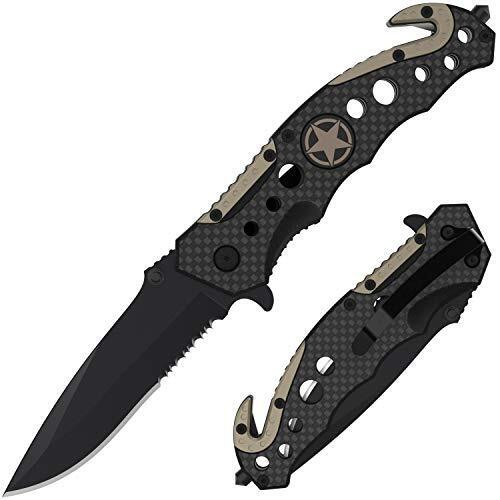 Swiss Safe 3-in-1 Tactical Knife for Military and First Responders - Carbon F...