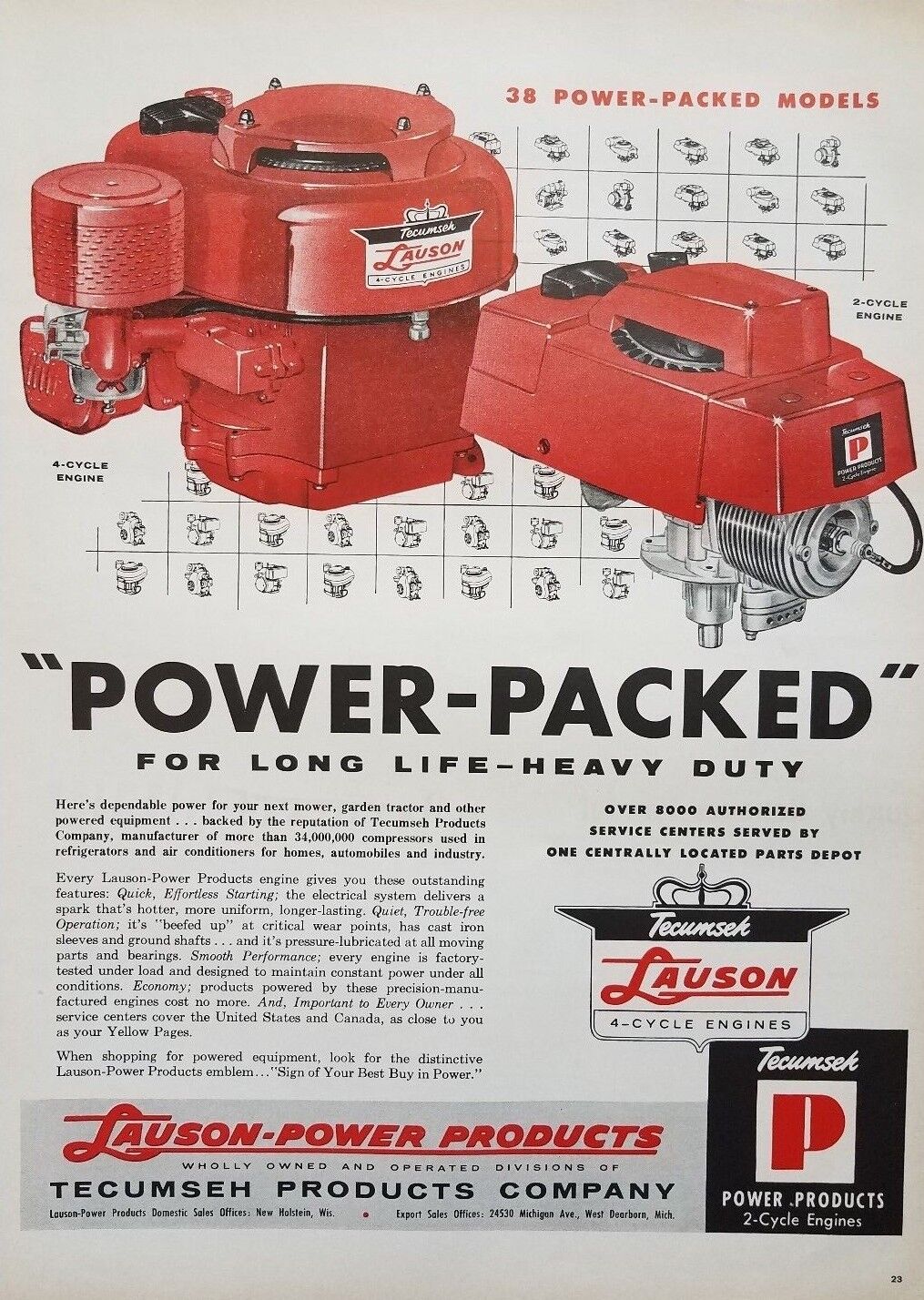 1957 Tecumseh Engines Motor Lauson 1950s New Holstein Wisconsin Vintage Print Ad