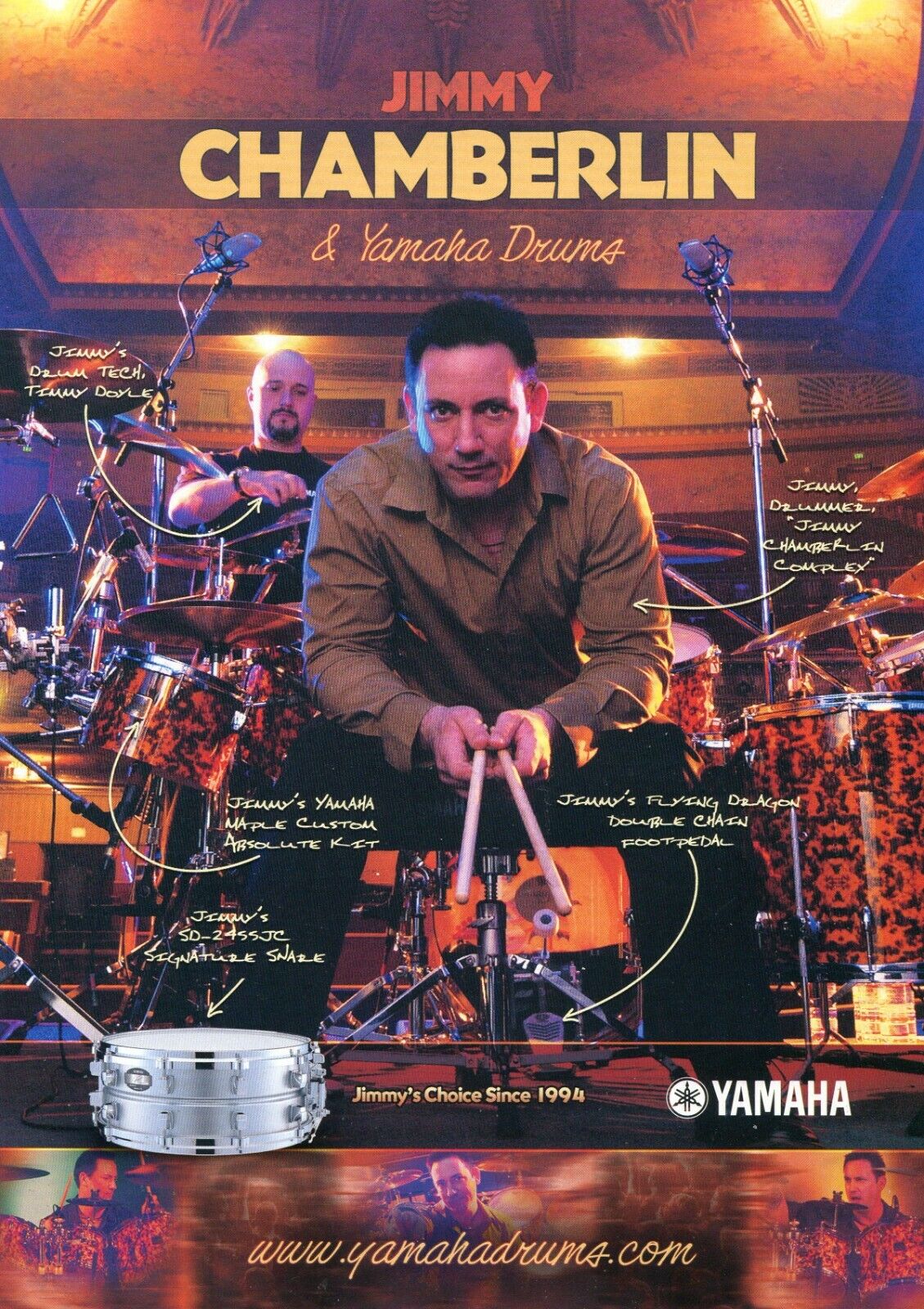 2005 Print Ad of Yamaha Maple Custom Absolute Drum Kit w Jimmy Chamberlin