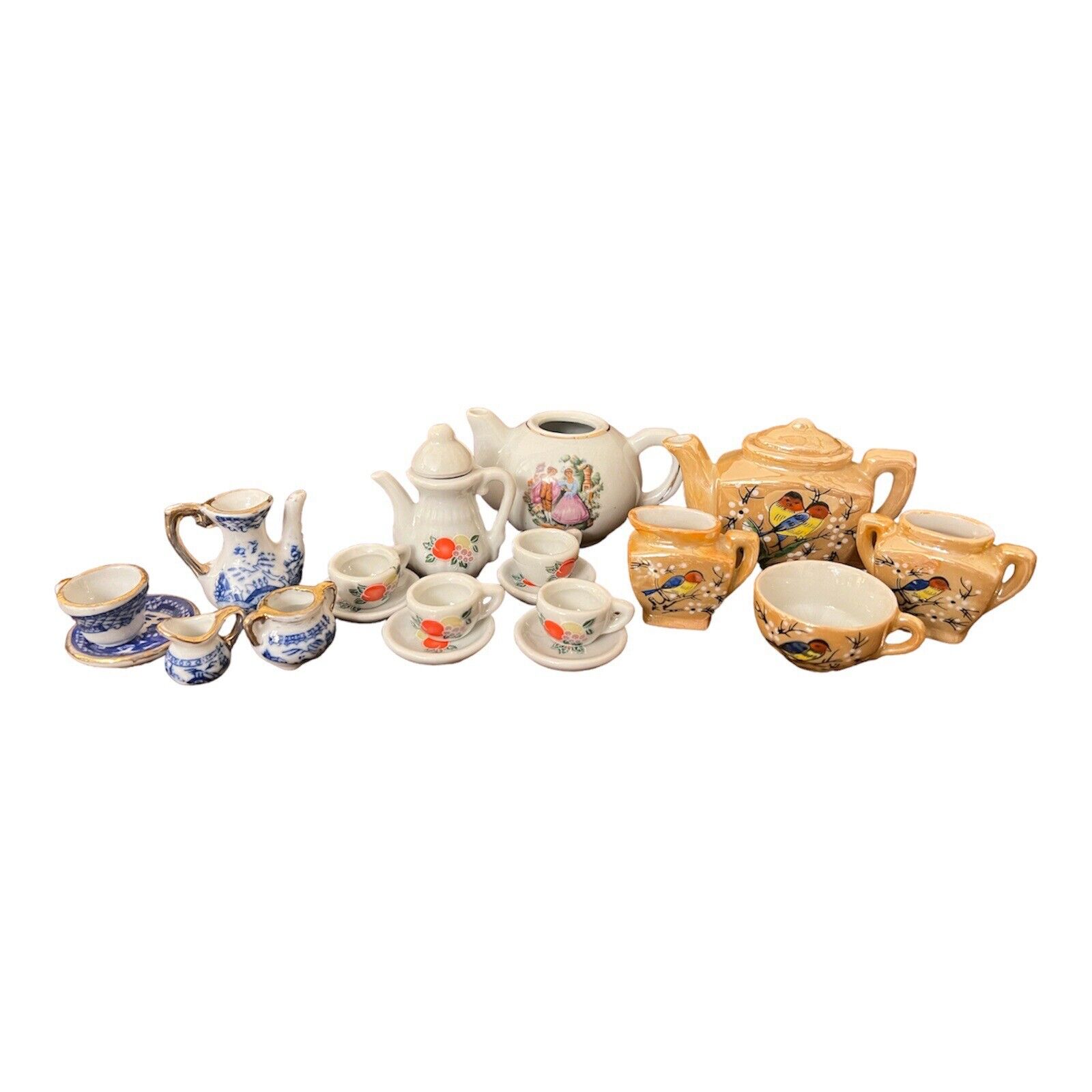 Lot Of 19 Pieces Vintage Miniature Mini Porcelain Floral Tea Sets Collectibles