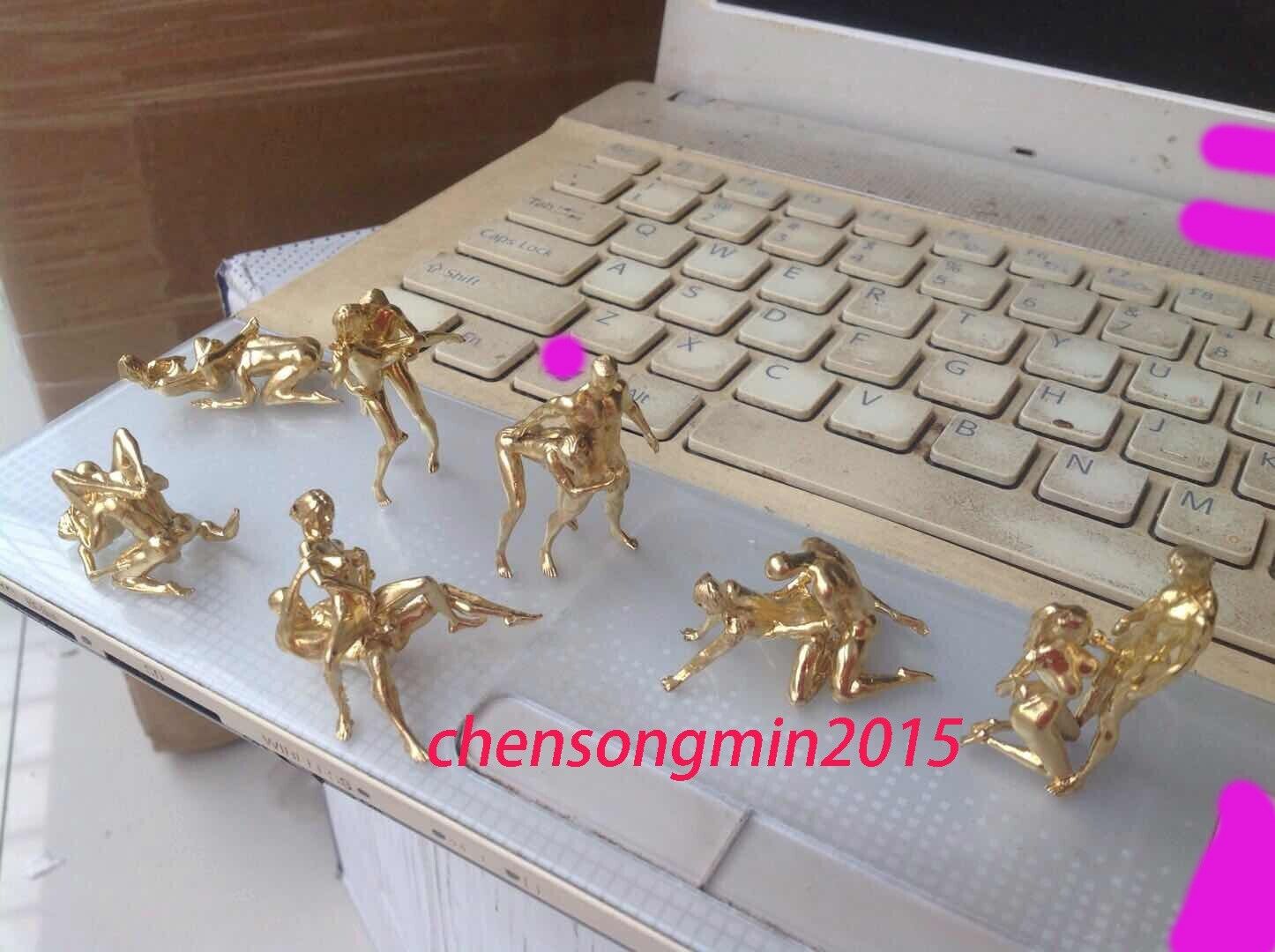 7 Pcs Yellow Solid Bronze Copper Statue Hand Carved Nude Love Man Woman Amulet