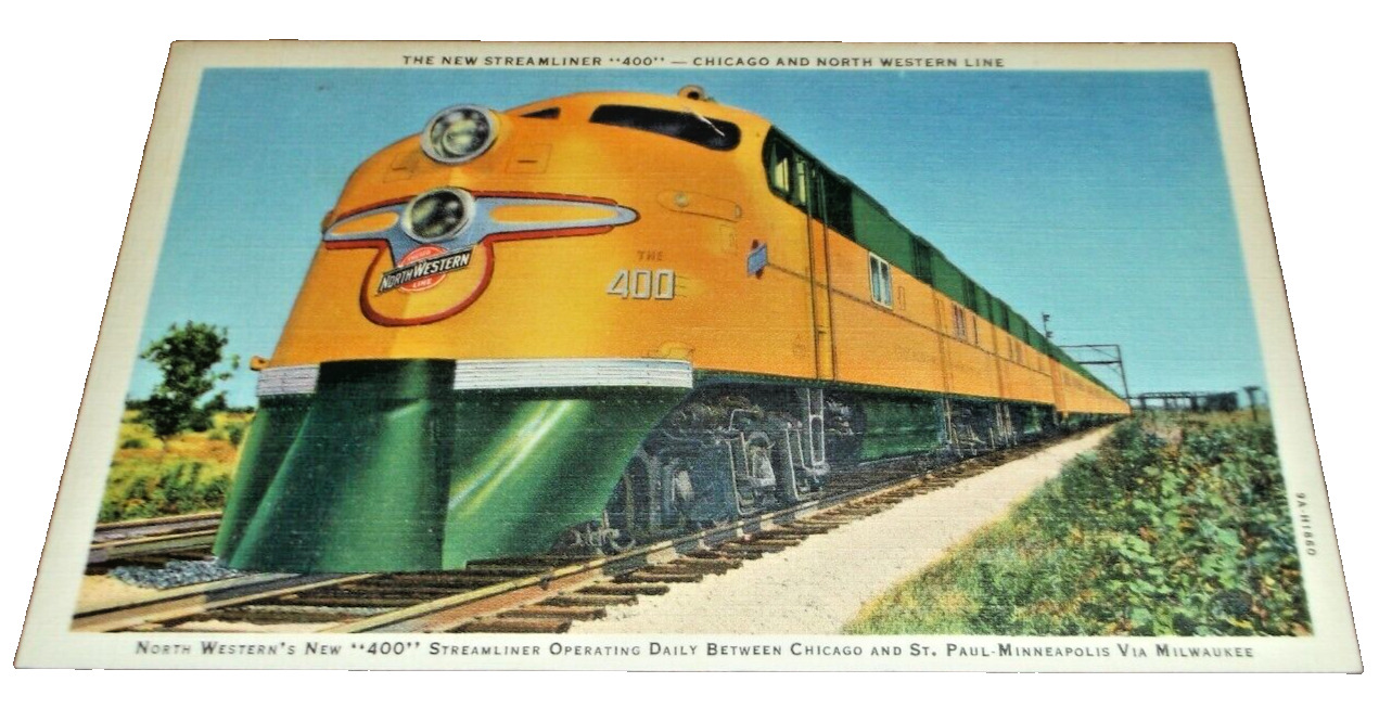 1940's C&NW CHICAGO & NORTH WESTERN 400's UNUSED LINEN COMPANY POSTCARD B
