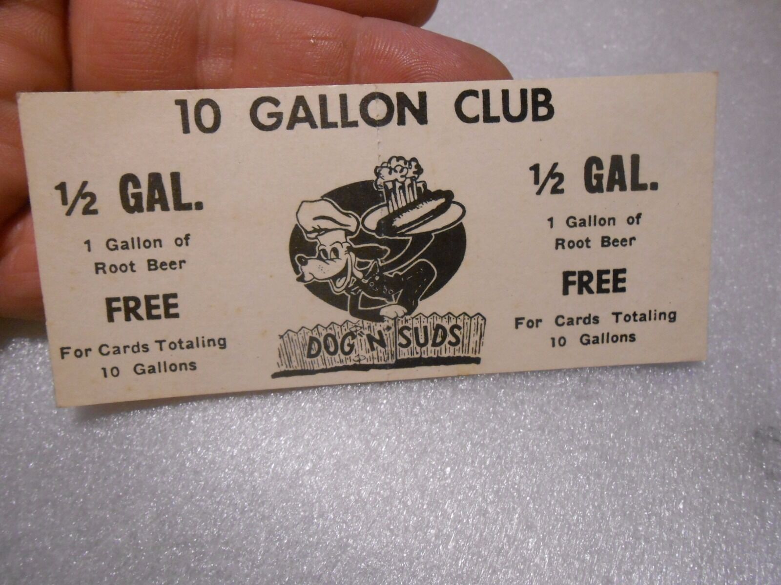 Vintage Dog N Suds Root Beer 10 Gallon Club Card