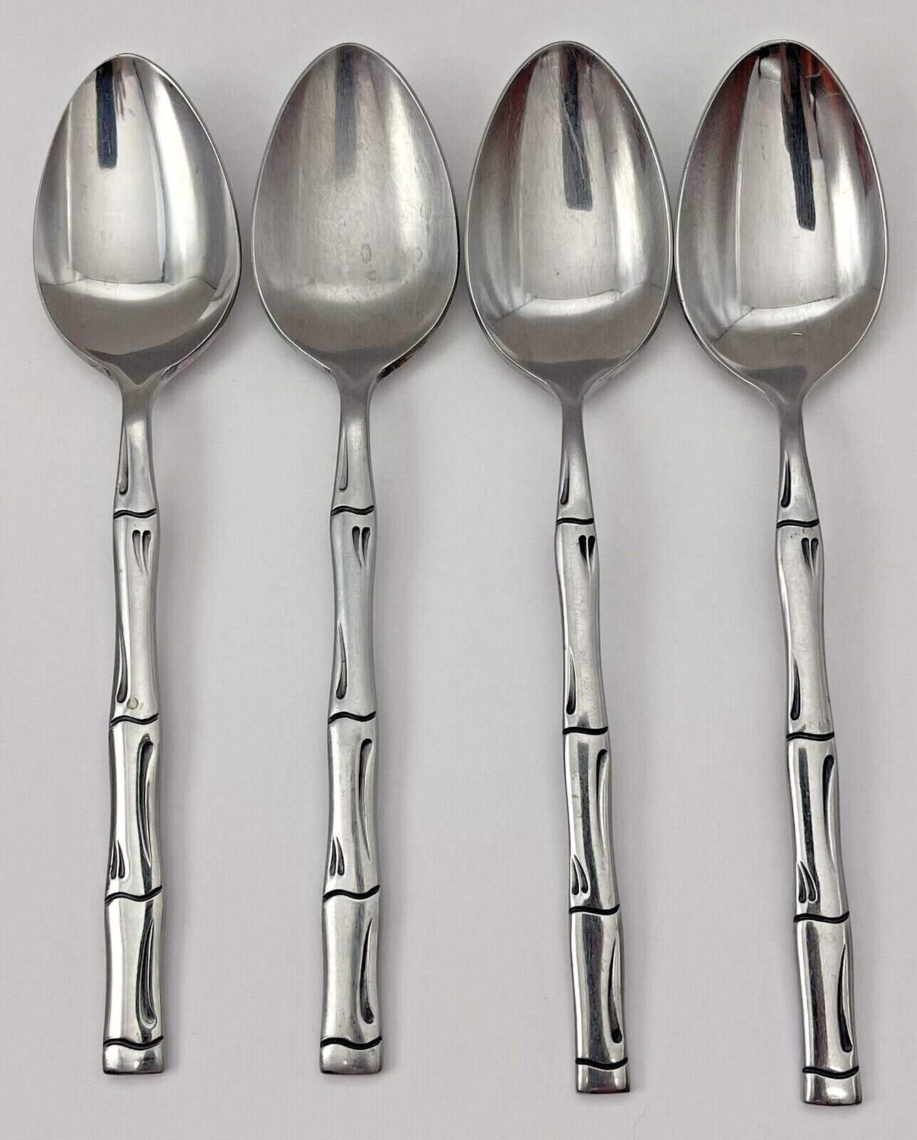 Vintage Stanley Rogers Citadel Bamboo Large Oval Soup Spoons Stainless Lot of 4