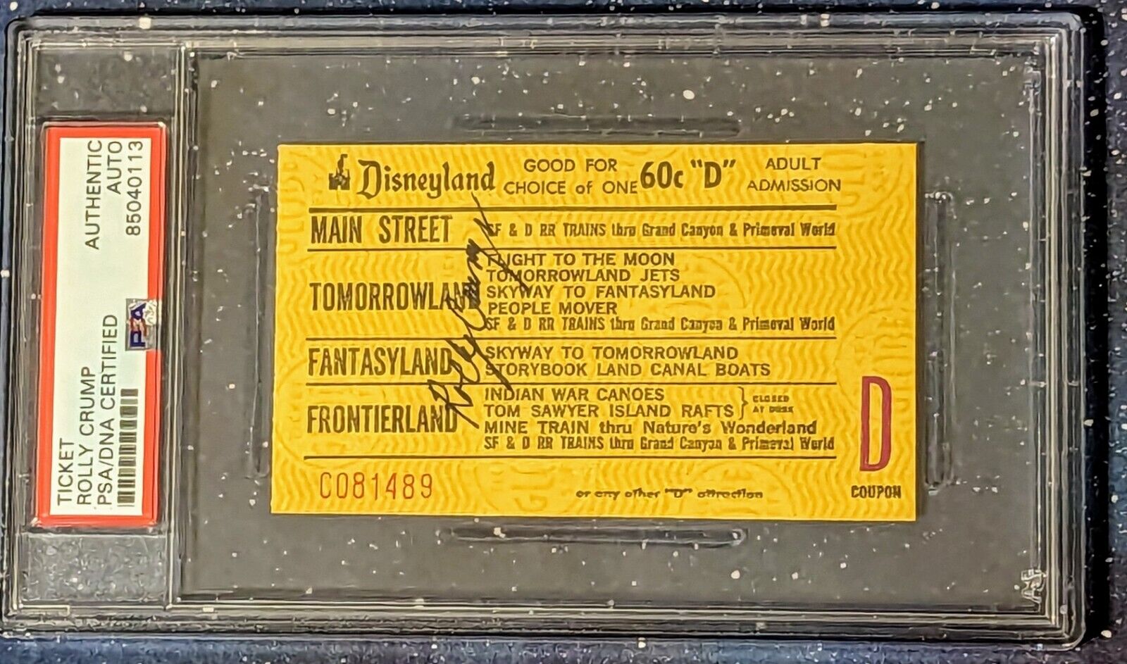 Vintage Disneyland Ticket PSA Rolly Crump Autograph Imagineer  Haunted Mansion