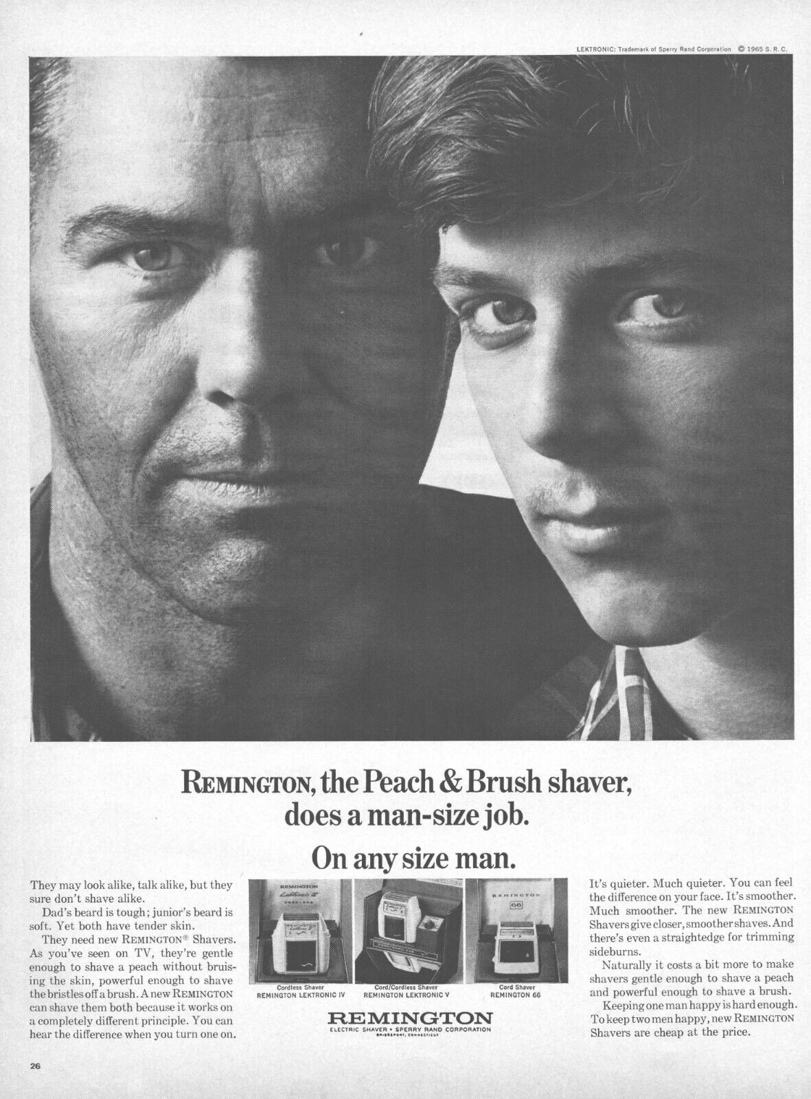 1965 Remington Shaver Vintage Print Ad Father Son Beards Peach And Brush