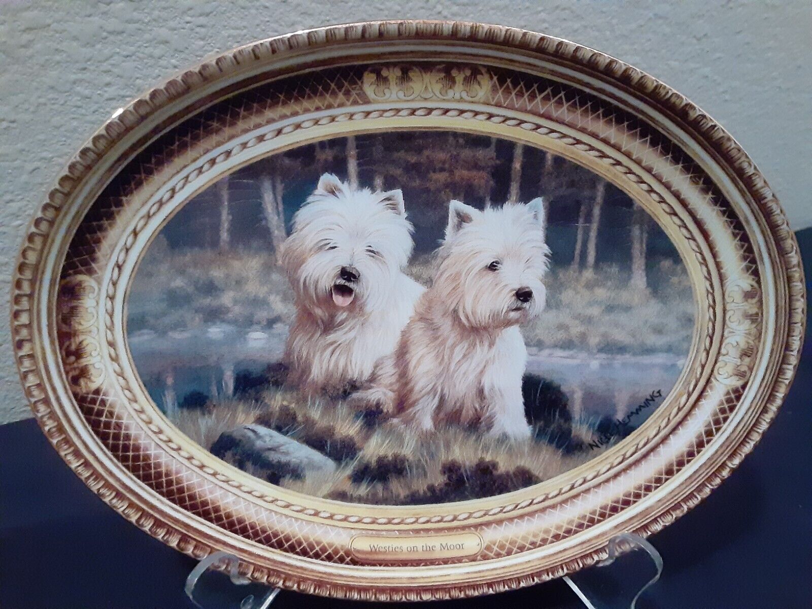 Franklin Mint WESTIES ON THE MOOR West Highland Terrier Westie Dog Oval Plate