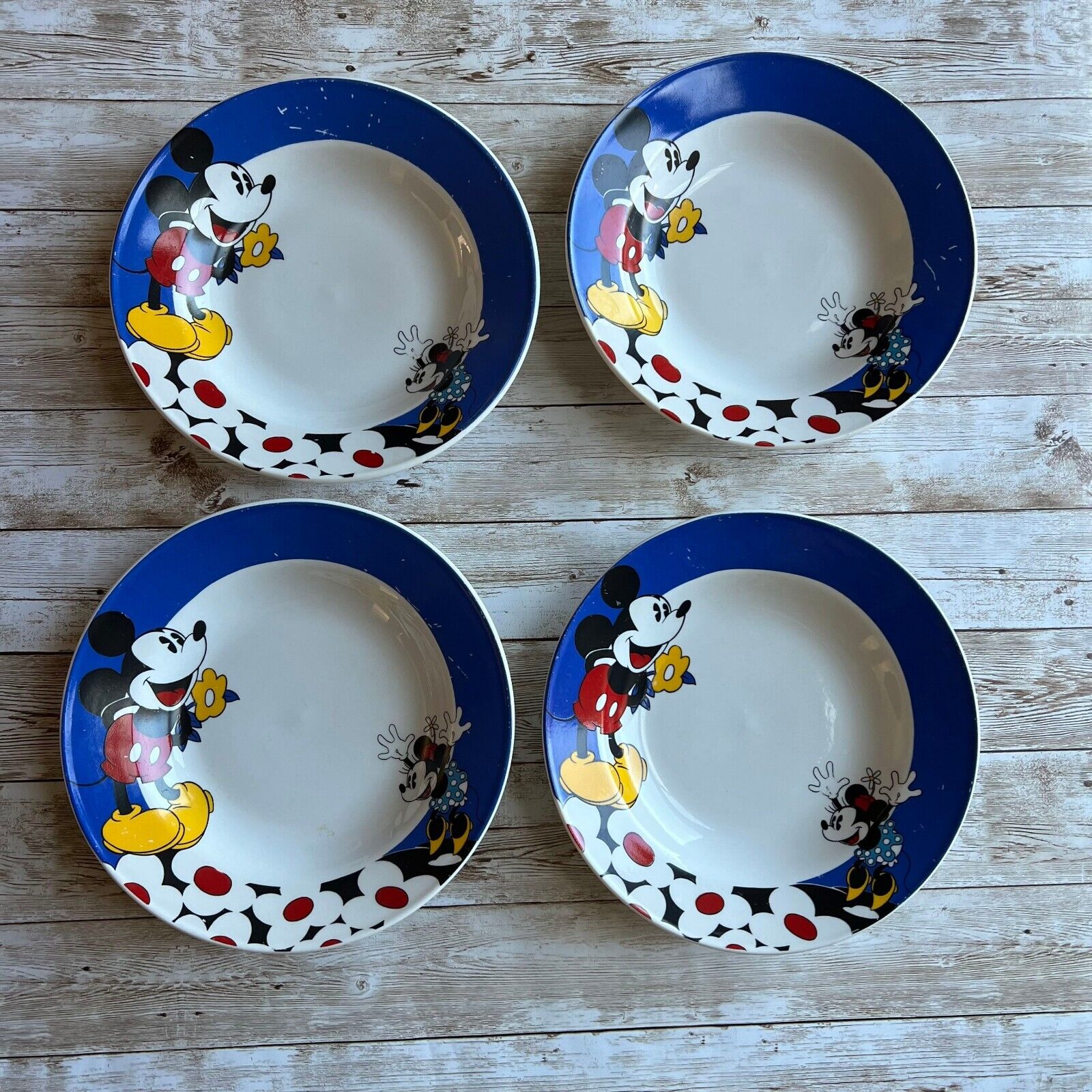 Vintage Lot Of 4 Disney By Gabbay 8 Inch Mickey & Minnie Mouse Dinnerware Set
