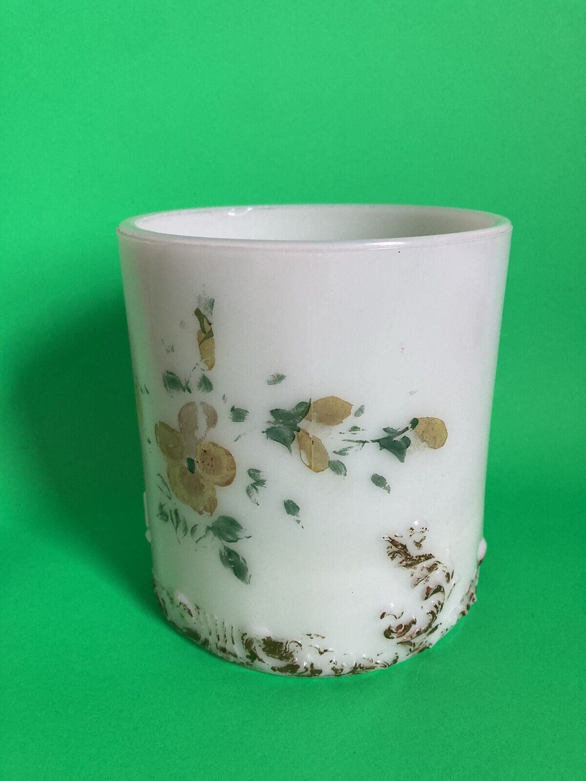 Antique Hand Painted Milk Glass Vase Early 1900's