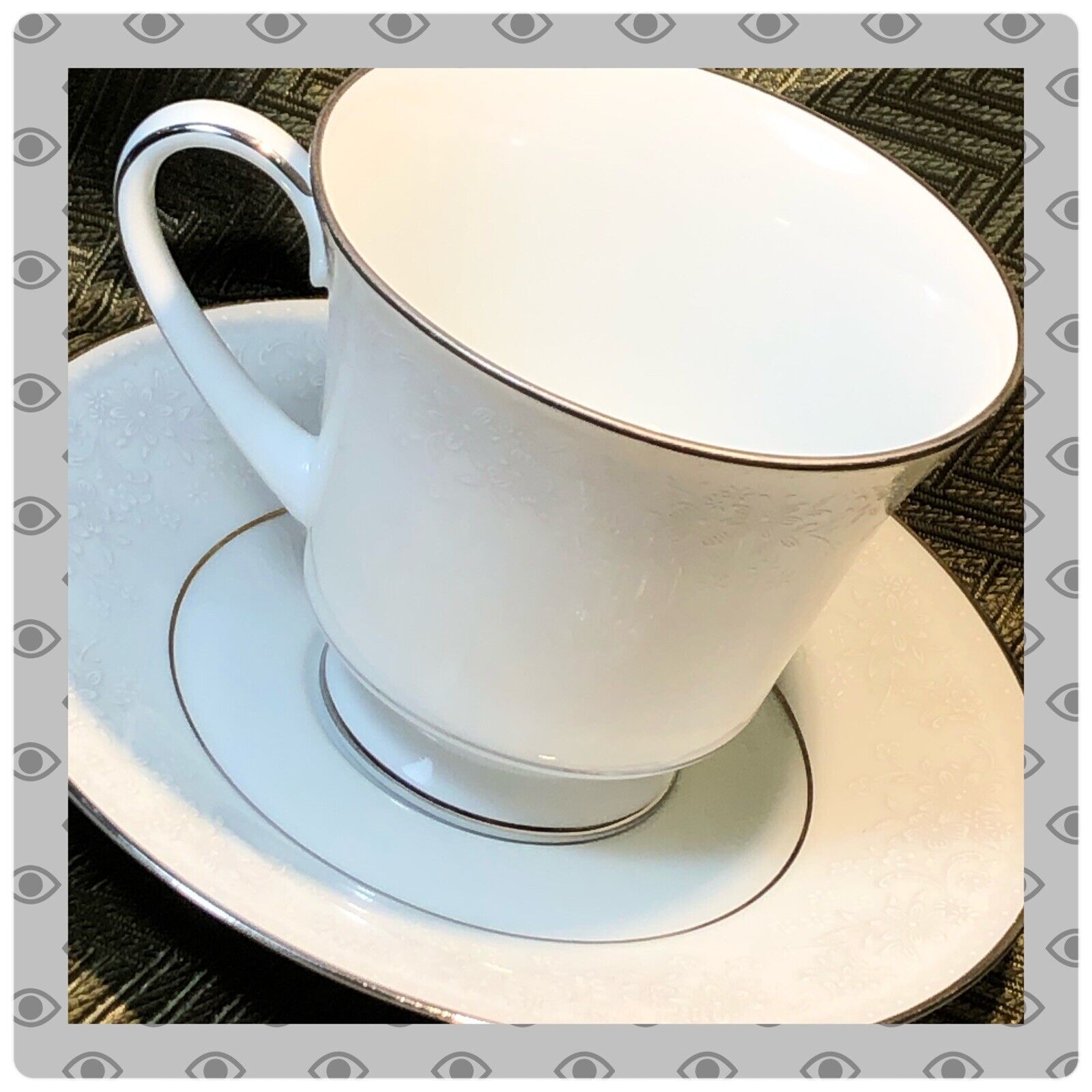 Vintage Noritake Misty 10 Pc Cup & Saucer Sets Platinum Elegant White Floral Rim