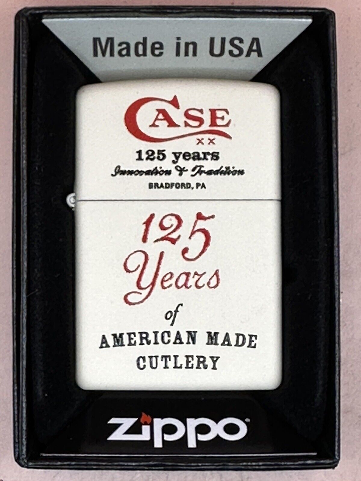 2014 Case Cutlery 125 Years Anniversary White Matte Zippo Lighter NEW
