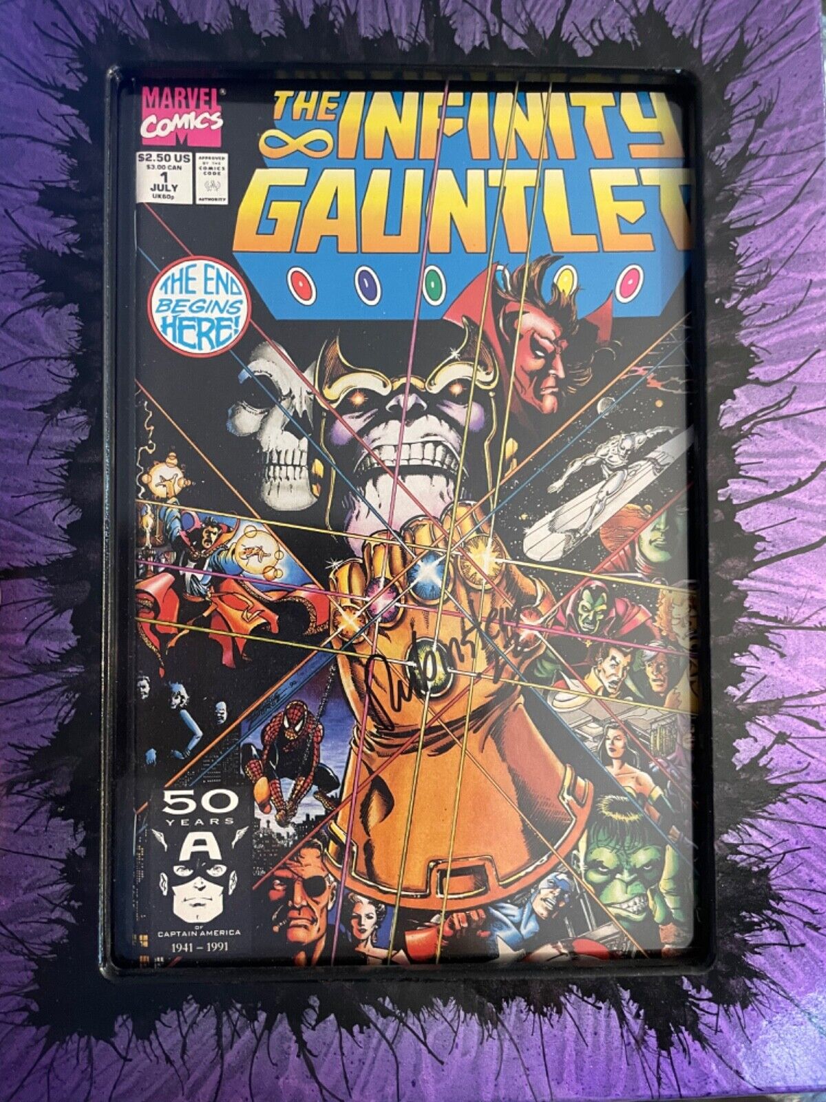 Joe Rubinstein signed infinity Gauntlet comic and custom frame 