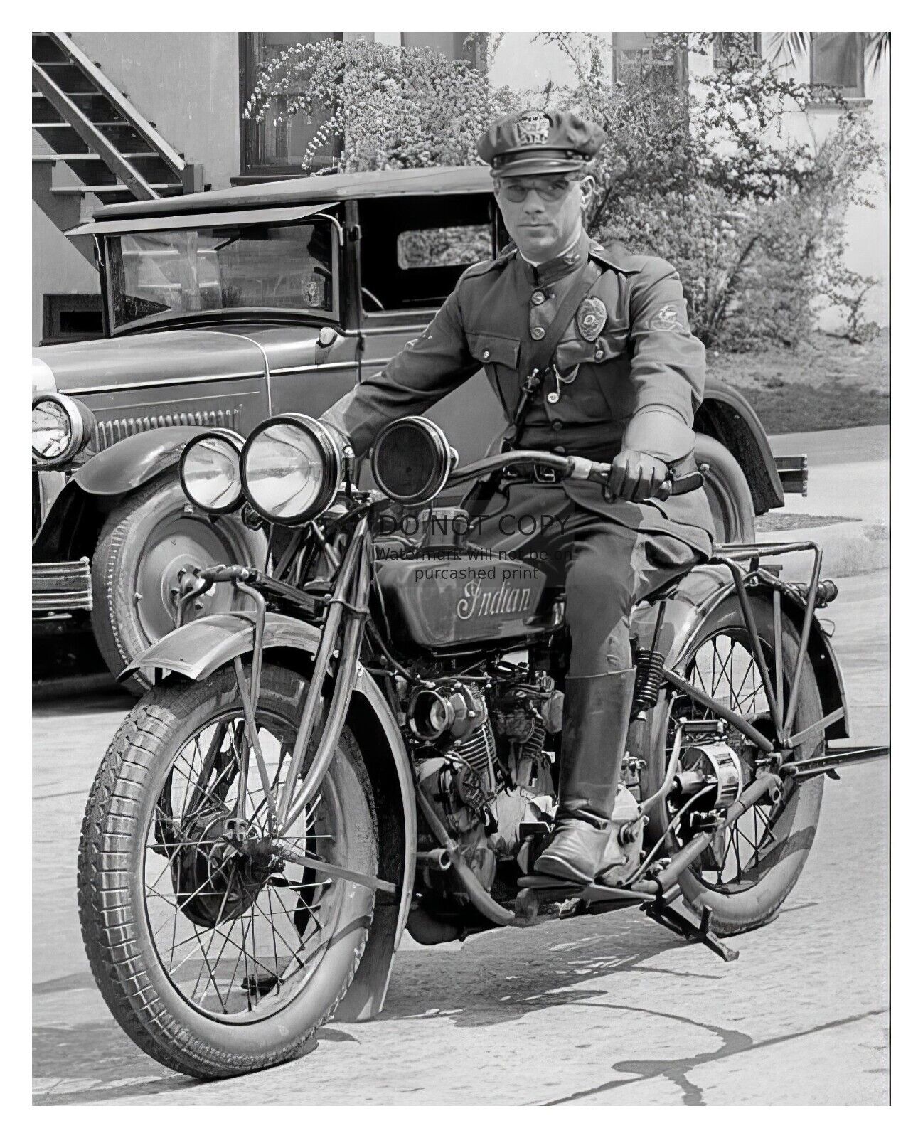 OLDTIME COP RIDING ON INDIAN MOTORCYCLE LOS ANGELES POLICE OFFICER 8X10 PHOTO