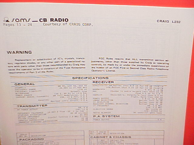1981 CRAIG CB RADIO SERVICE SHOP MANUAL MODEL L232