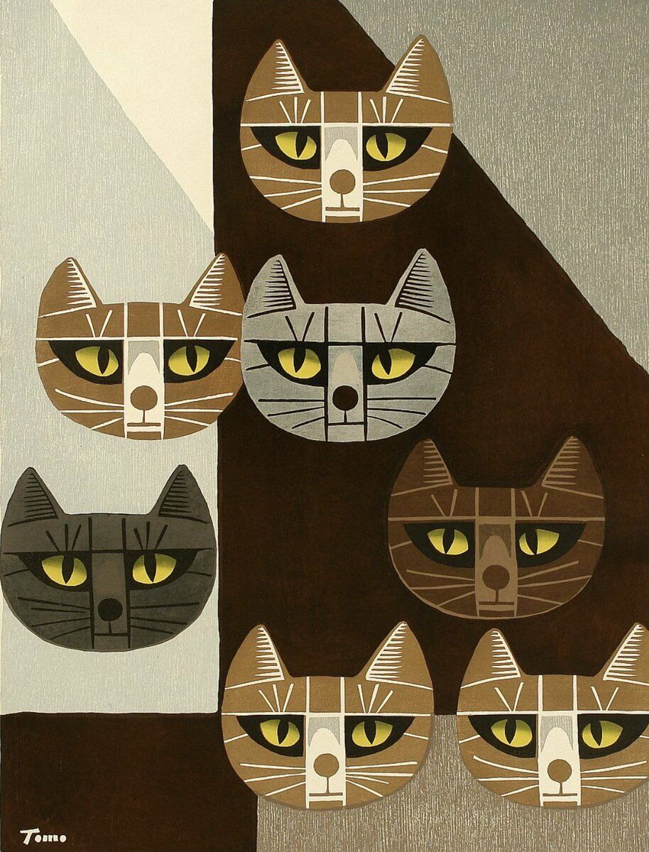 Cat Faces : Inagaki Tomoo : 1967 : Archival Quality Art Print