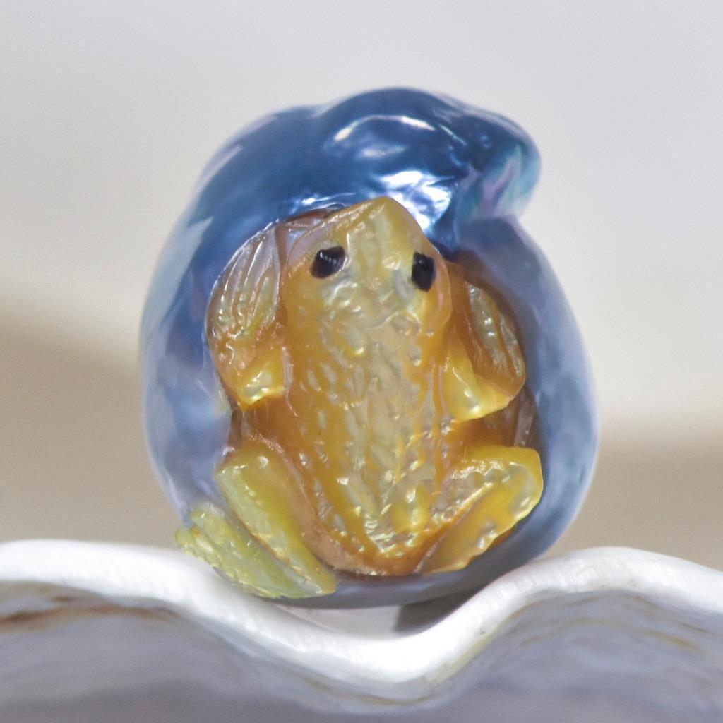 GIANT South Sea Pearl Baroque Mother-of-Pearl Frog Carving undrilled 3.05 g