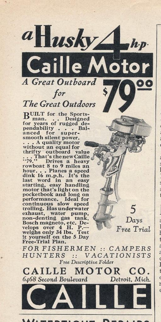 Magazine Ad - 1932 - Caille Outboard Motors - Detroit, MI