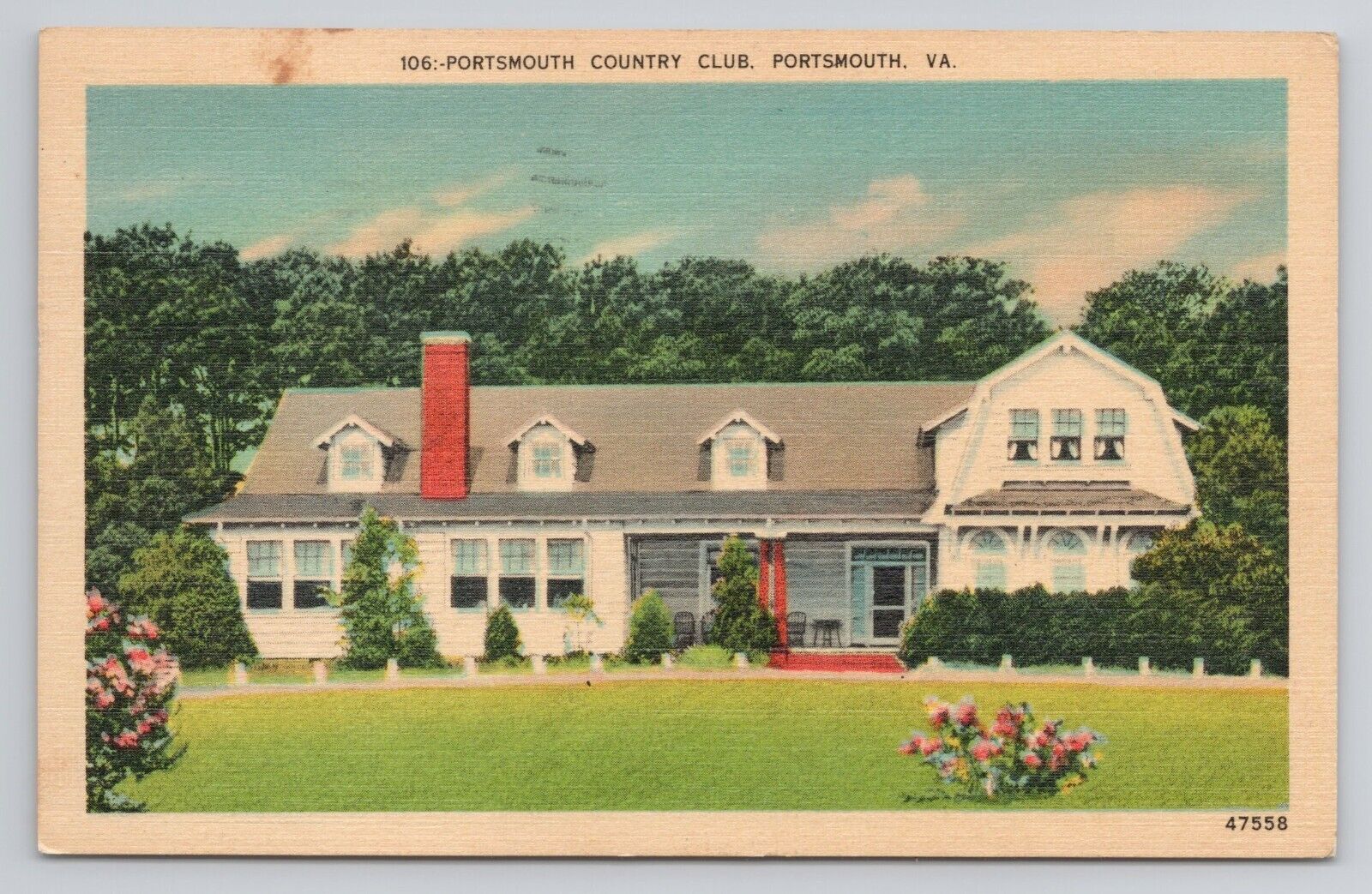 Portsmouth Country Club Portsmouth Va Linen Postcard No 3408