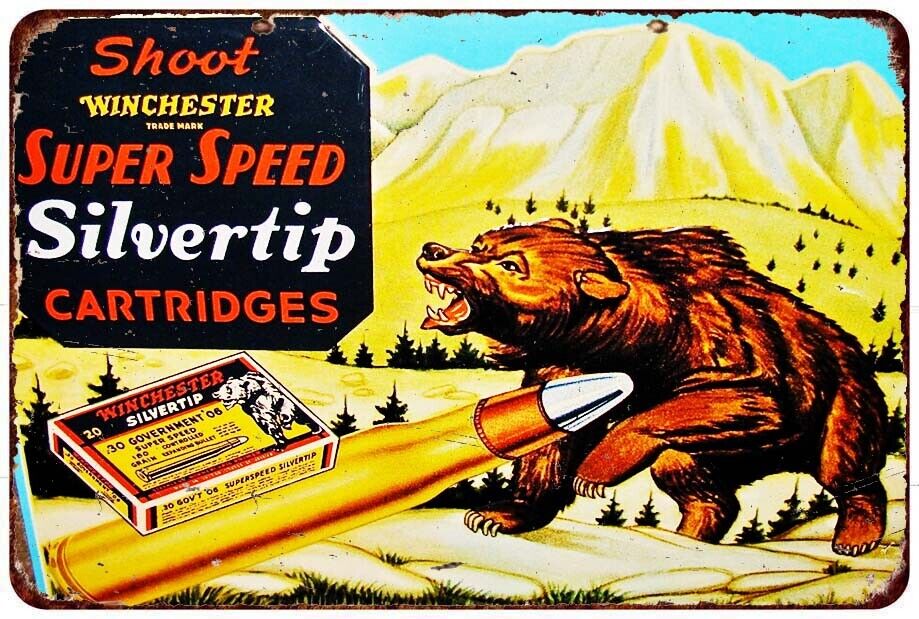 Winchester Ammo Bullet Silvertip Cartridge Vintage LOOK Reproduction metal sign